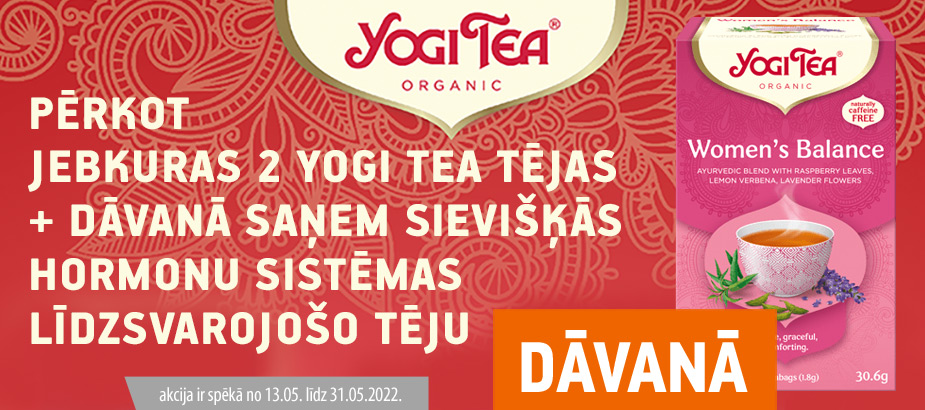 Pērkot divas iecienītākās Yogi Tea, dāvanā saņemsiet Women’s Balance sievišķās hormonu sistēmas līdzsvarojošo tēju