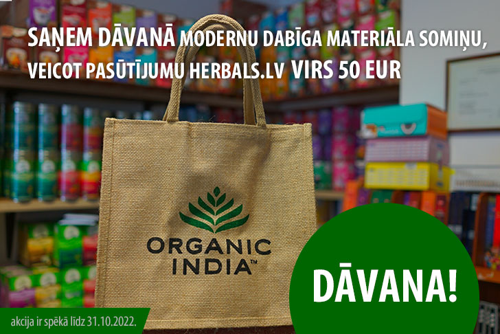 Saņem dāvanā modernu dabīga materiāla somiņu,  veicot pasūtījumu Herbals.lv  virs 50 EUR