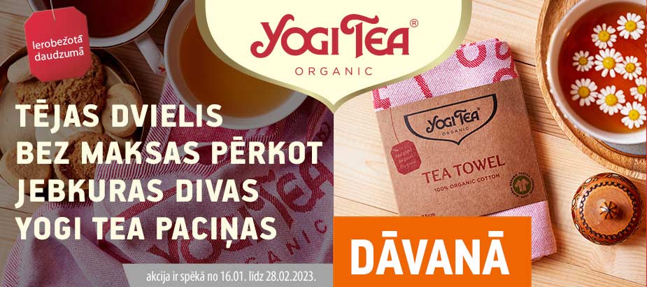 Tējas dvielis bez maksas pērkot jebkuras divas YOGI TEA paciņas