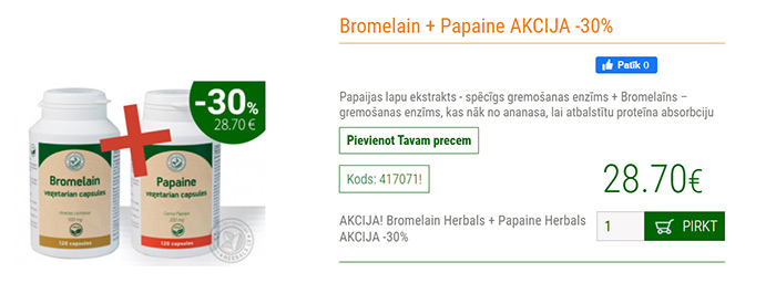 Bromelain + Papaine AKCIJA -30% info www.herbals.lv
