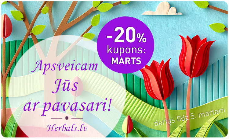Kupons: Dāvana Pavasara svētkos –20% visiem pirkumiem